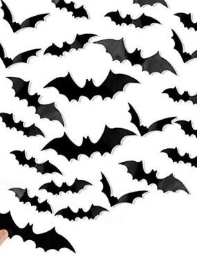 DIYASY Bats Wall Decor 120Pcs 3D Halloween Bat Stickers 4 Sizes Waterproof Black